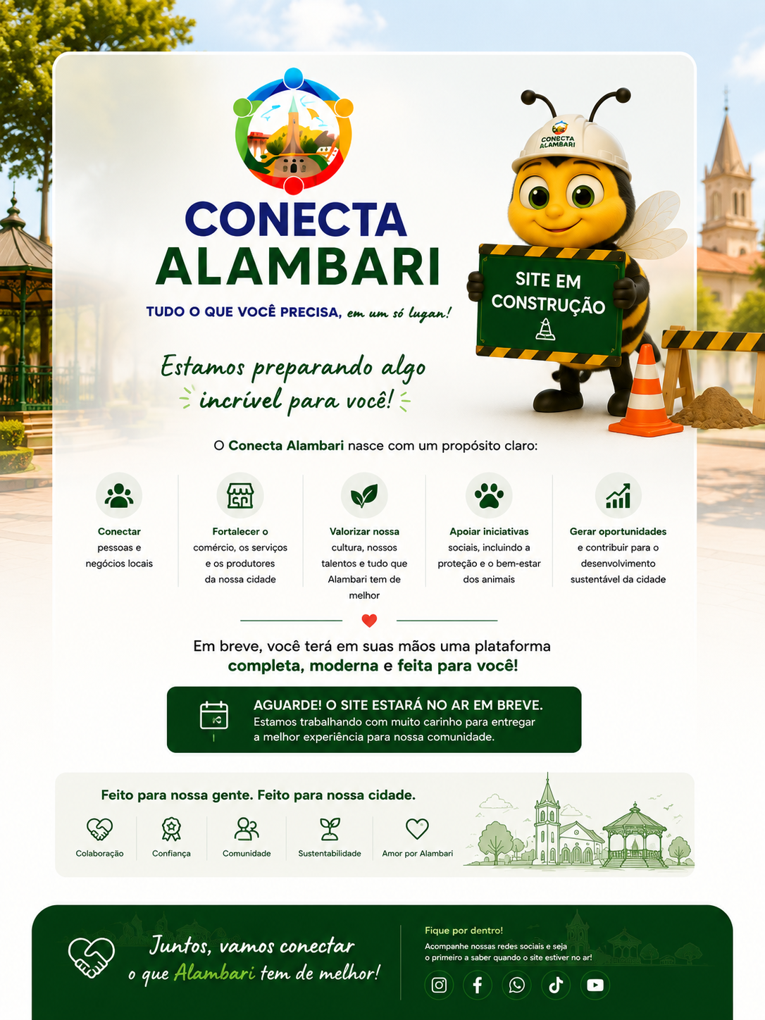 Conecta Alambari - site em construção. Estamos preparando algo incrível para você. Em breve, uma plataforma completa, moderna e feita para Alambari.